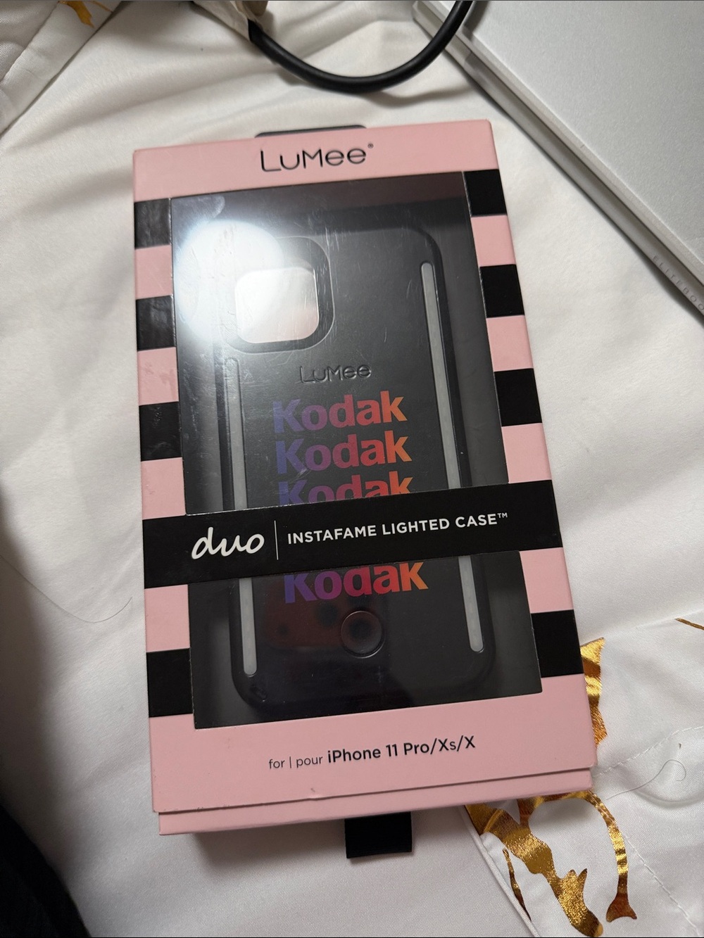 LuMee Duo Instafame Lighted Kodak Logo Case – Black with Pink & Orange Accents
